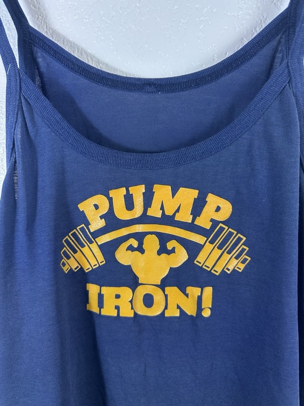 Pump Iron Stringer Tank Top Blue Gold Gym Bodybuilding Fitness Men’s Size XL gallery