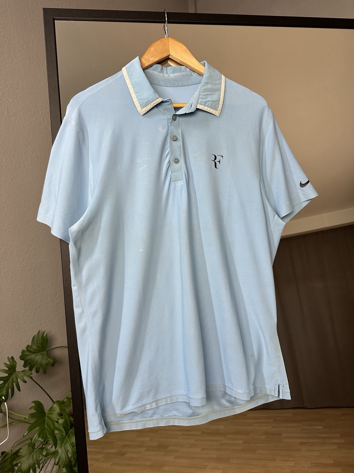 Nike RF 2010 US Open Roger Federer Tennis Polo T-Shirt Nadal Blue Size L gallery