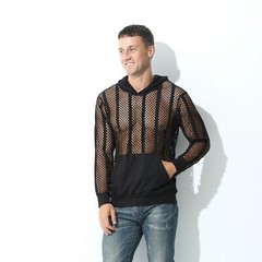 Mens Fishnet Mesh T-shirt Tops Muscle See Through Hoodie Vest Tank Top Clubwear