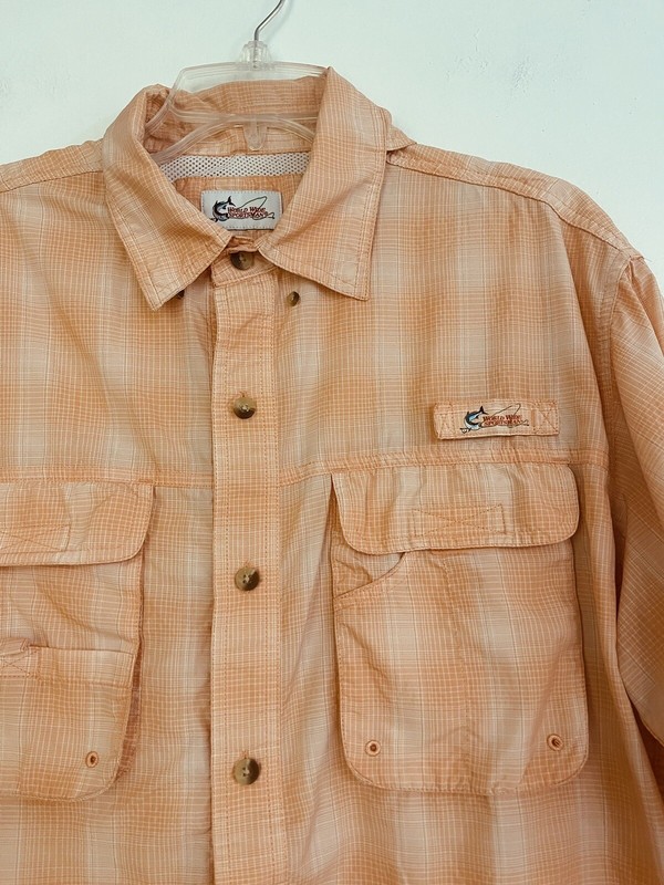 World Wide Sportsman Men’s Peach Color Fishing Shirt Short Sleeve Size Large gallery