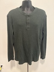 St Johns Bay Mens XL Pullover Henley Top Shirt Long Sleeve Green