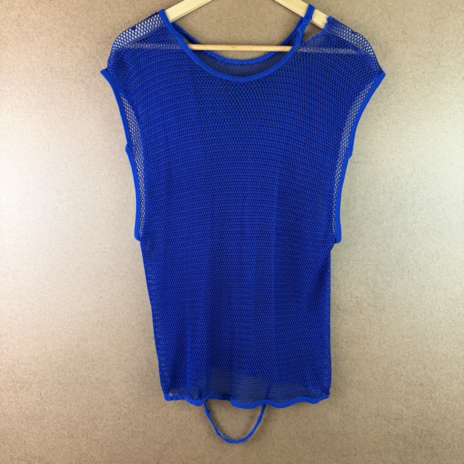 VTG 70s 80s Distressed Thrashed Poly Mesh Practice Basketball Jersey Blue M gallery