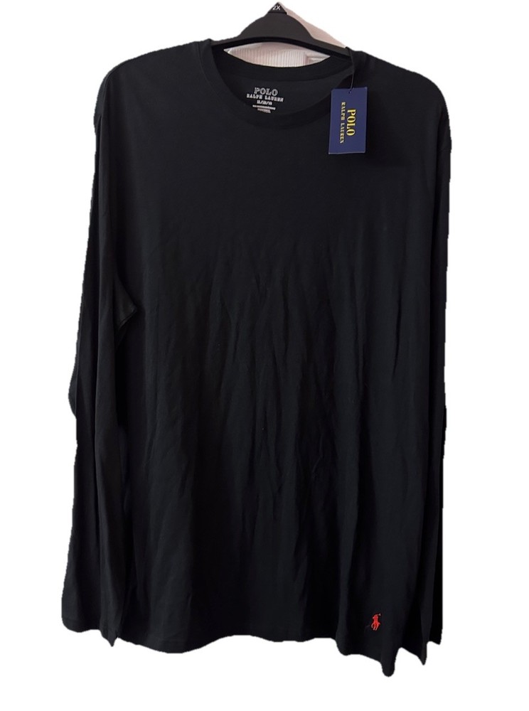 Ralph Lauren Polo Long-Sleeve Men’s Black Crewneck Shirt Black/Red New