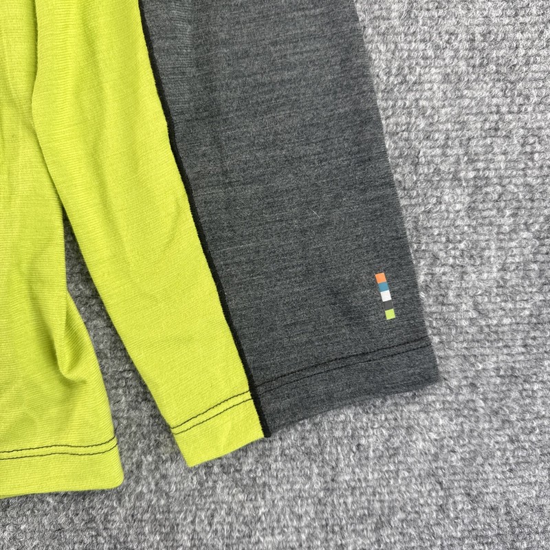 Smartwool Mens XL Merino Sport 150 1/4 Zip Pullover Gray Neon Yellow Base Layer gallery