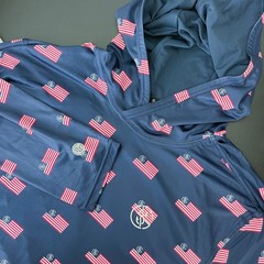 Googan Squad Hooded Shirt Mens Large American Flag Performance Stretch Fishing