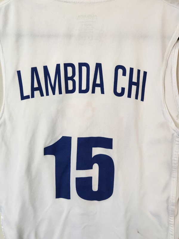 Ball State University Cardinal-Lambda Chi-Sleeveless Jersey #15 White Graphic T gallery