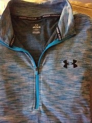 Under Armour Lightweight Fitted L/S 1/4 Zip Pullover Blue Stripe Mens Medium