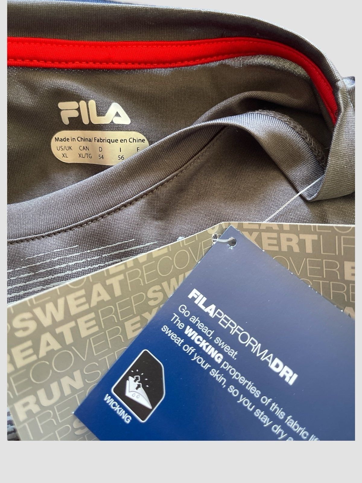 Fila Performance Dri Training Tee Shirt Gray with Red Men’s size XL NWT gallery