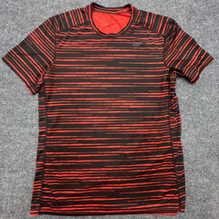 NIKE Athletic Shirt Mens L Fitted Red Black Stretch Dri Fit Gym Workout Running