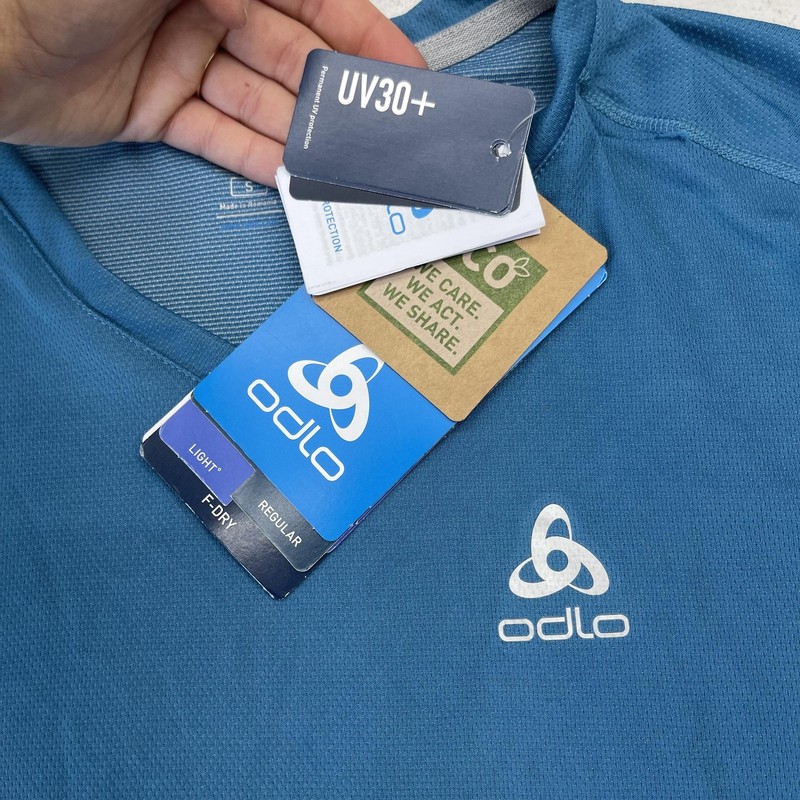 Odlo Shirt Mens Small Blue Short Sleeve F-DRY V-Neck Running Tee Athletic UV30+ gallery