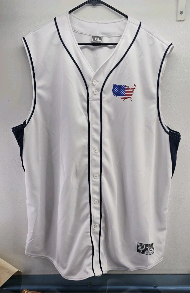 3XL Holloway White/Navy Baseball jersey With Left Baseball USA FLAG Chest Logo gallery