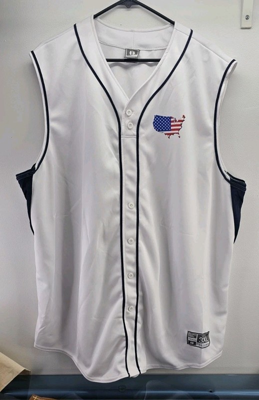 3XL Holloway White/Navy Baseball jersey With Left Baseball USA FLAG Chest Logo gallery