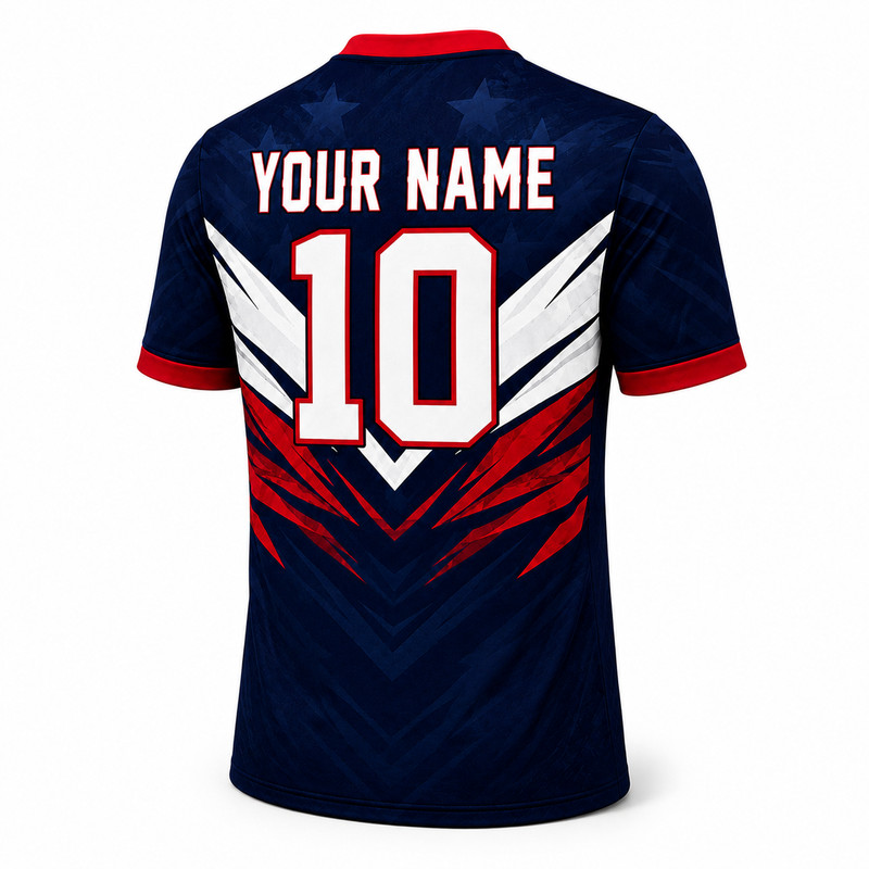USA Patriotic Soccer Jersey V Neck Personalized Name Number Red White Blue Shirt gallery