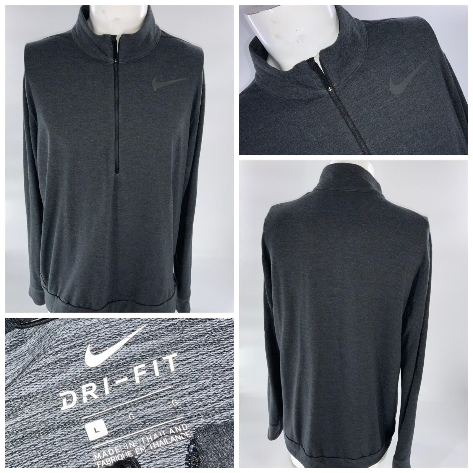 Nike Dri-Fit Running Pullover L Men Gray ¼ Zip Rayon Poly Spandex YGI B2-465 gallery