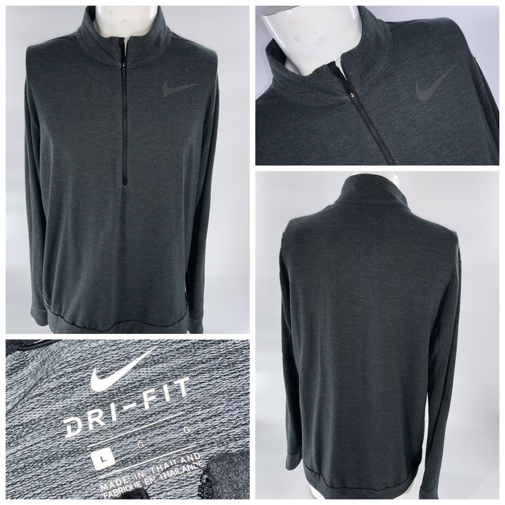Nike Dri-Fit Running Pullover L Men Gray ¼ Zip Rayon Poly Spandex YGI B2-465