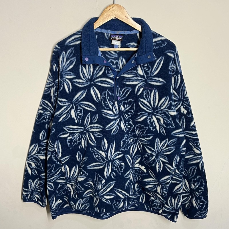 Vintage Patagonia Synchilla Pullover Mens XL Blue Floral Fleece Snap-T 2004 gallery