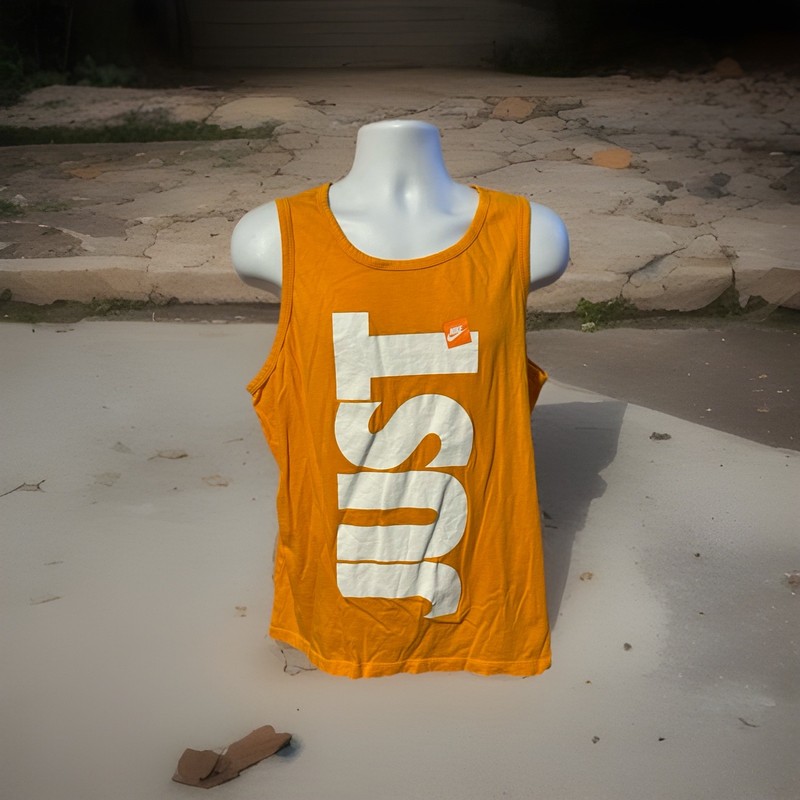 Nike Tank Top Just Do It Adult Large Orange White Spell Out Double Sided Running gallery