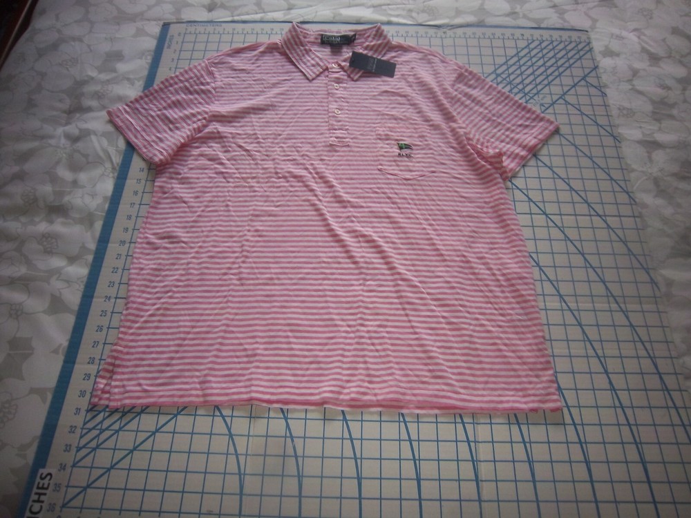MENS 2XL PINK/WHITE LIGHTWEIGHT SOFT RALPH LAUREN RLYC STRIPED POLO SHIRT - NWT