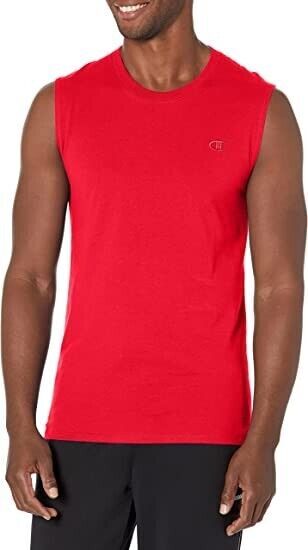 Champion Men's Classic Sleeveless Tank Muscle T-Shirt, Scarlet, Small