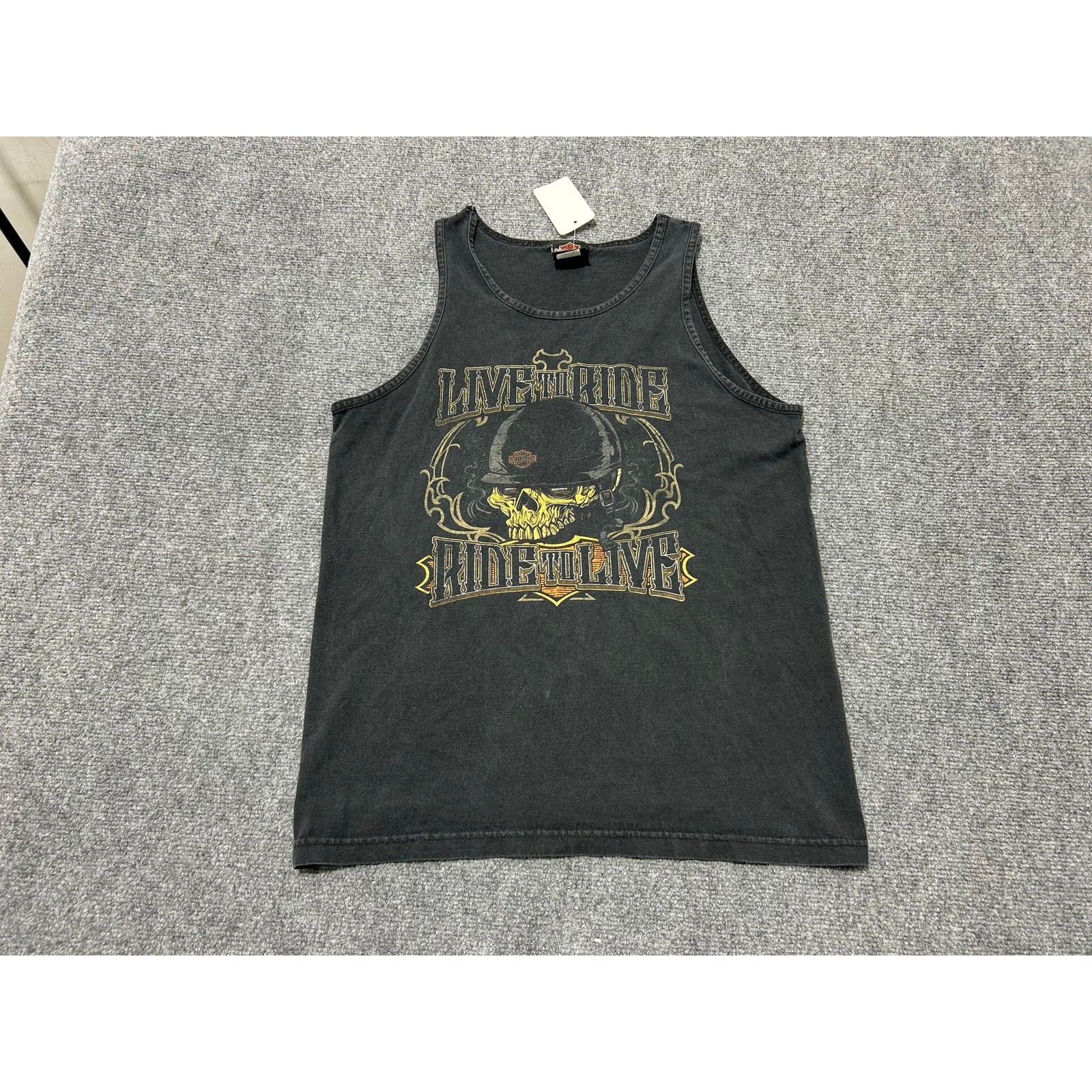 2015 Harley Davidson Skull With Helmet Tank Top - Black Size Medium gallery