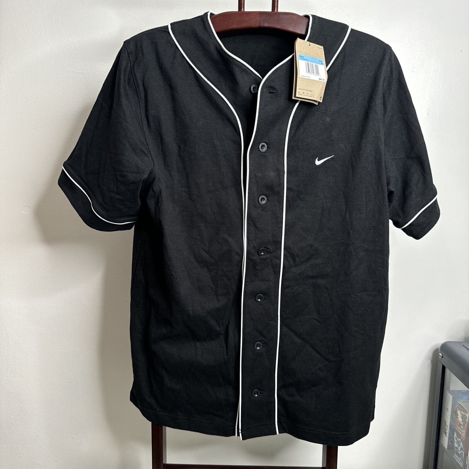 Nike Jersey Men's Baseball Black White Swoosh Patch Retro Size M NEW gallery