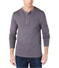 Club Room Mens Garment Dye Henley Shirt, gray, M