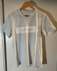Adidas Light Blue Tee Shirt Men’s Medium White Spell Out Logo Graphic