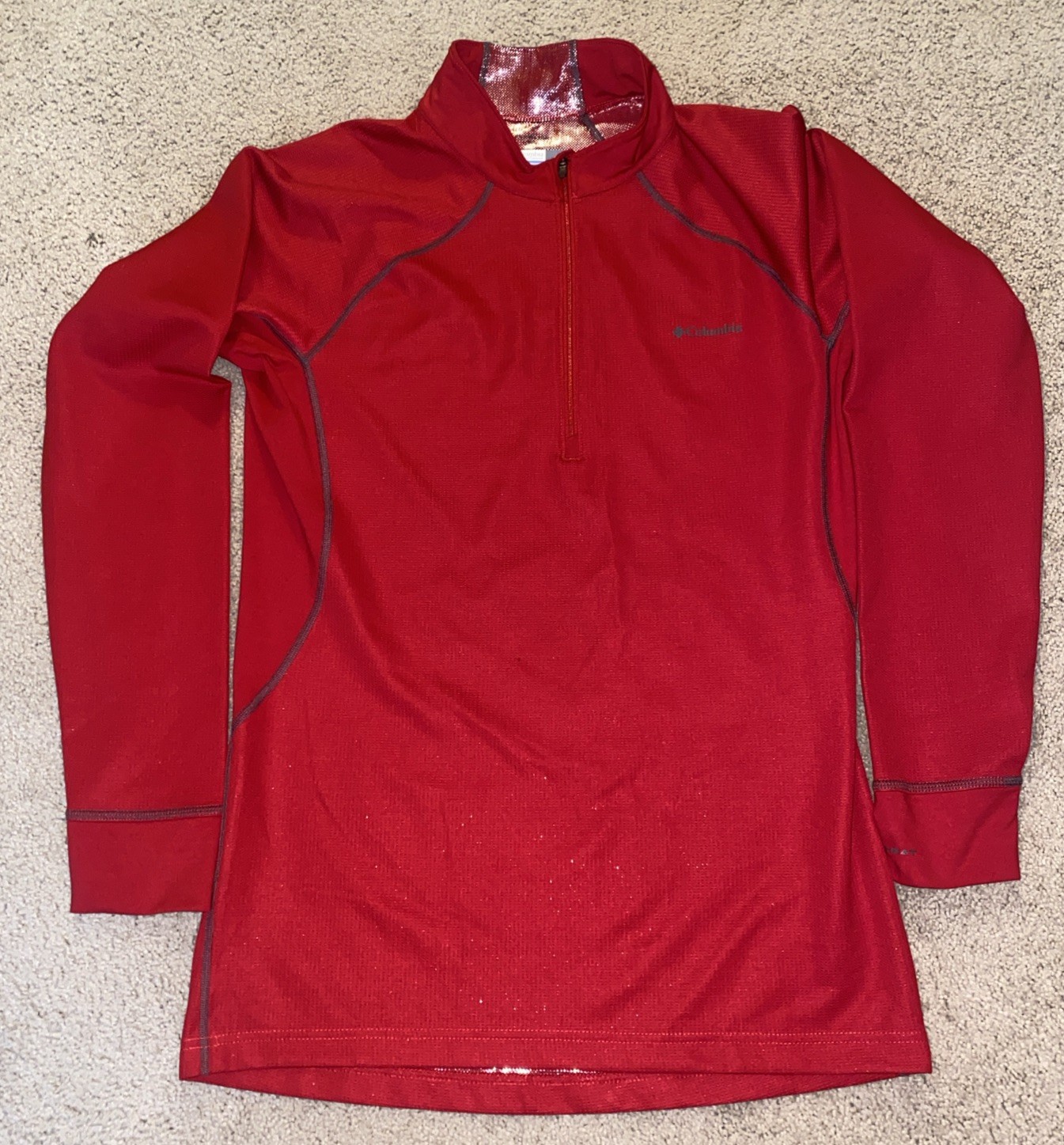 Columbia Omni-Heat Quarter Zip Pullover Red Thermal Lined Sz L 0121 gallery