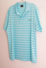 Greg Norman Tasso Elba Mens Ombre Fade Striped Polo Shirt Lt Pool Blue Sz L-NWT