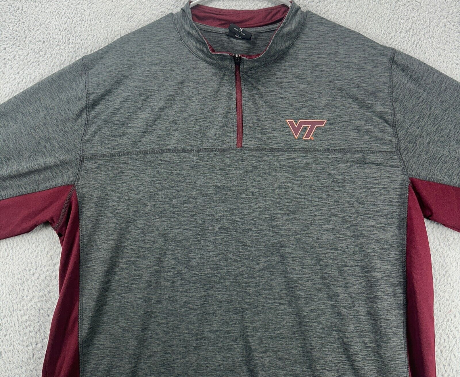 Virginia Tech Shirt Mens Medium Grey Red Quarter Zip Pullover Stretch Colosseum gallery