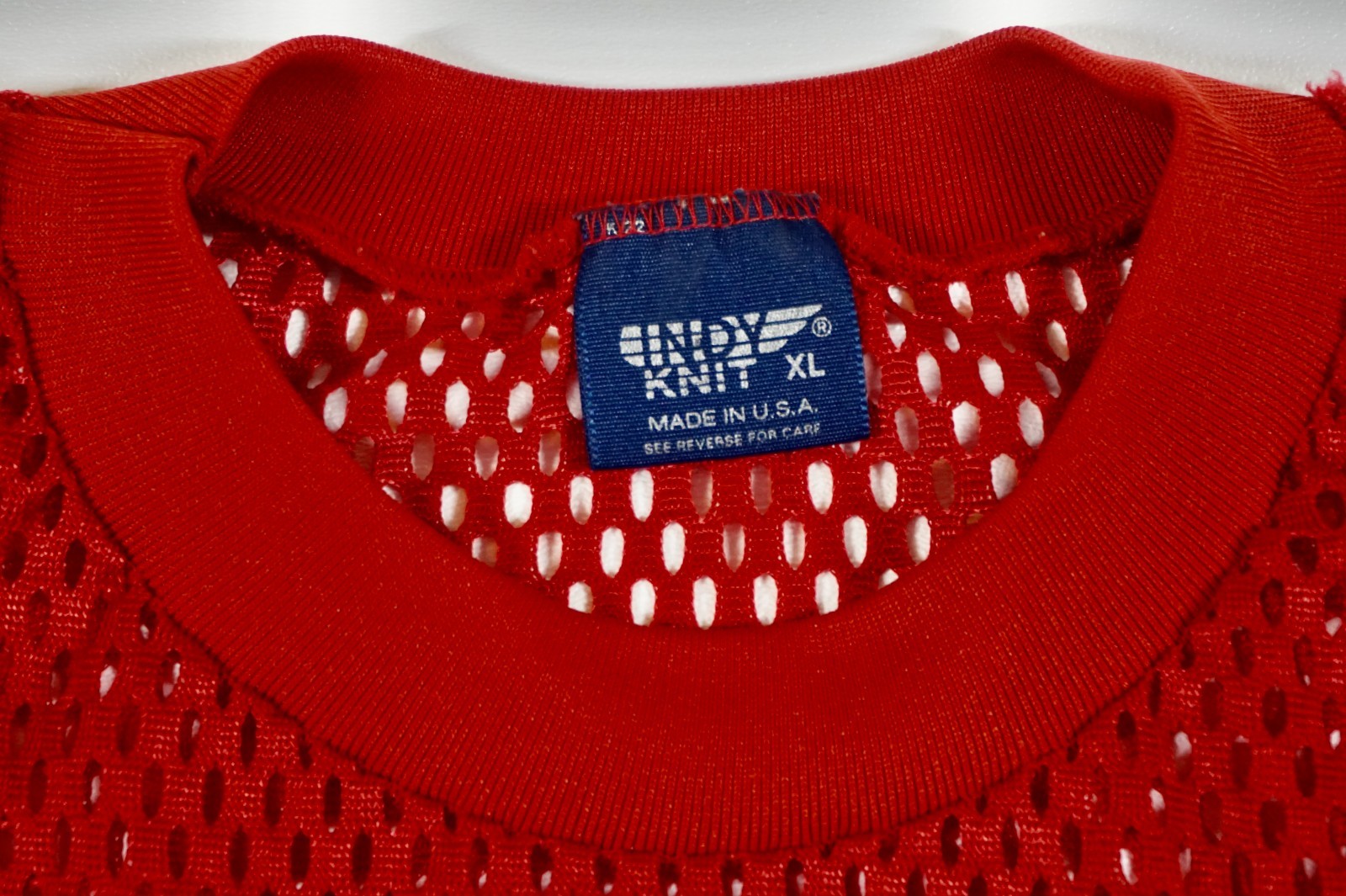 Vintage INDY Knit Red Mesh Fabric Oversized Made in USA XL Blank High Fashion gallery