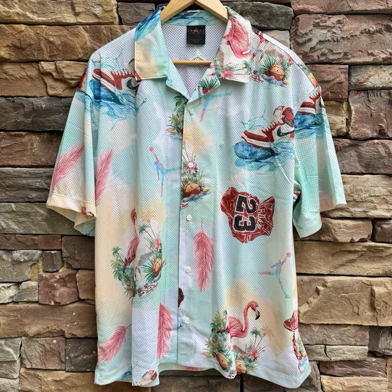 Nike Jordan Essentials Men's Printed Camp Top Flamingo Blue Large IB3007-133 gallery