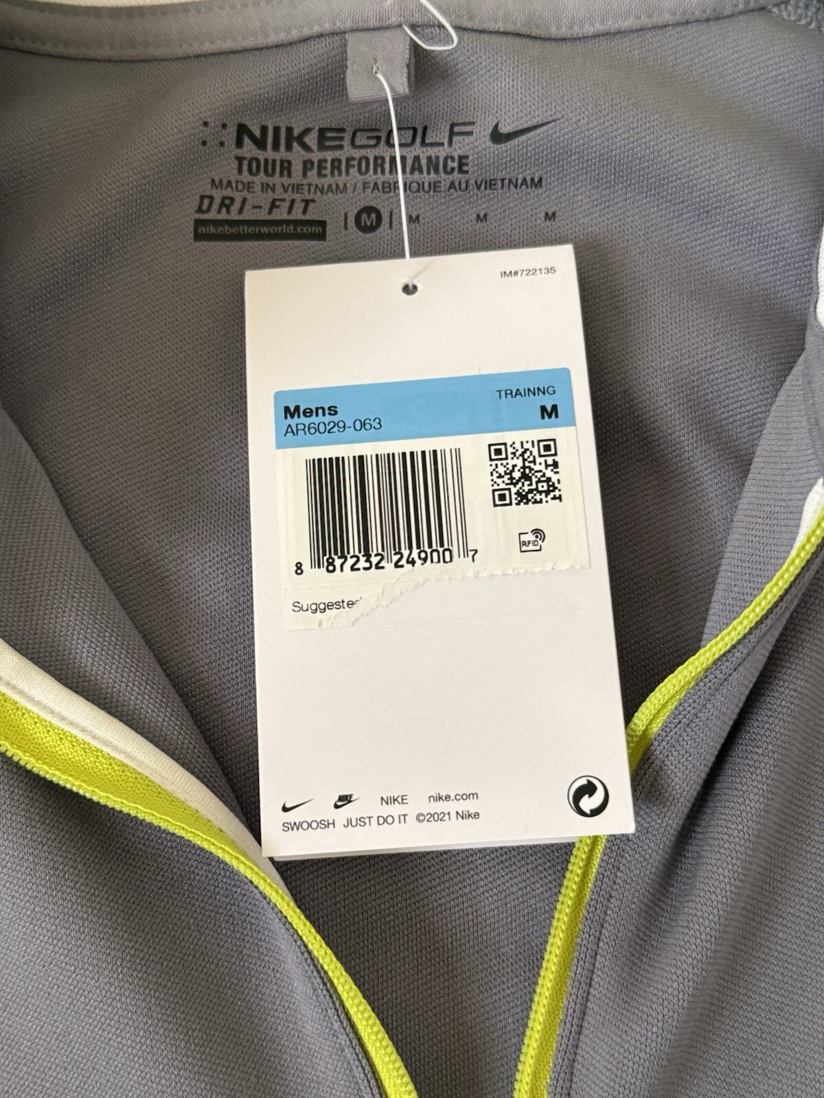 Nike Golf Tour Performance DriFit Medium 1/4 Zip Gray Pullover NEW gallery