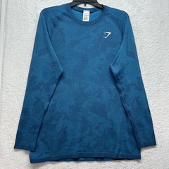 Gymshark Mens Size L Blue Camo Geo Print Long Sleeve Athletic Shirt (V3)
