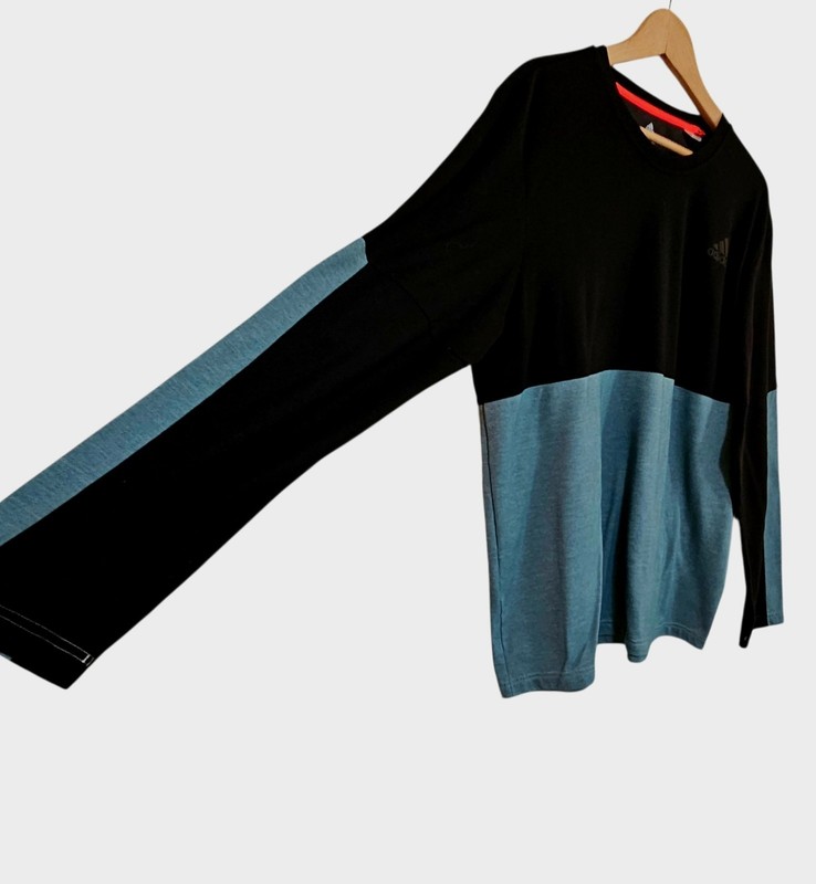 adidas Mens Athlete ID Long Sleeve Training Shirt XL Black Teal Colorblock AY630 gallery