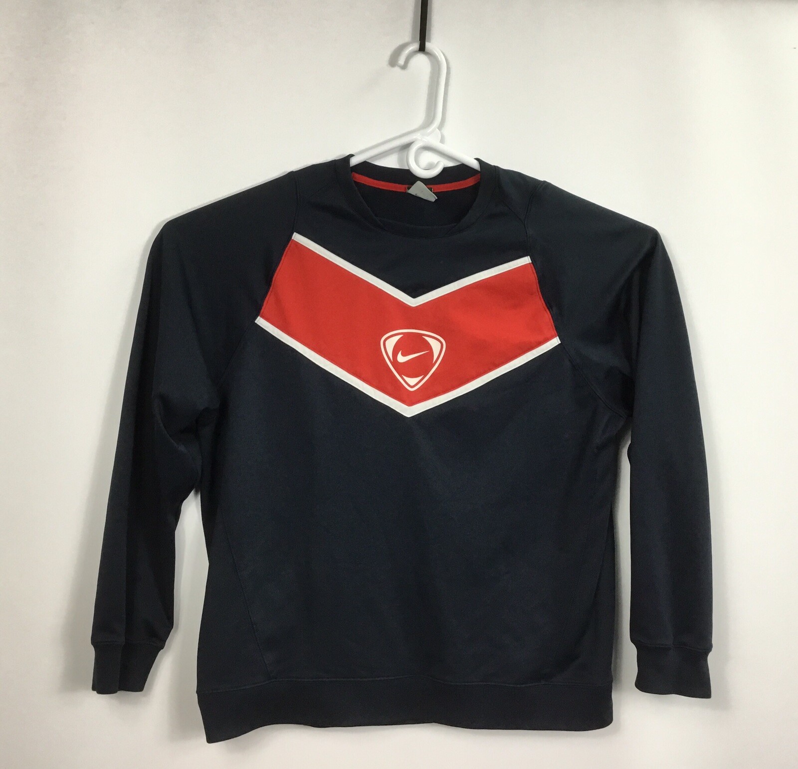 Nike Pullover Shirt Mens Sz XXL Navy Blue Red Logo Crew Neck Long Sleeve Sports gallery