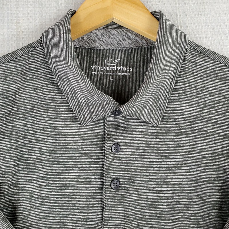 NWOT VINEYARD VINES Size Large Performance Gray Microstripe Polo Shirt Mens Golf gallery