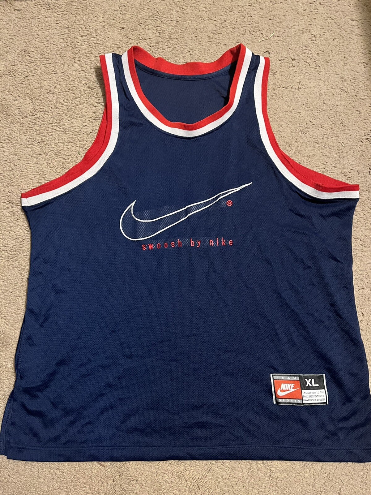 Vintage Swoosh By Nike Basketball Jersey Blue Red White Adult XL Big Swoosh gallery