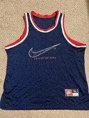 Vintage Swoosh By Nike Basketball Jersey Blue Red White Adult XL Big Swoosh