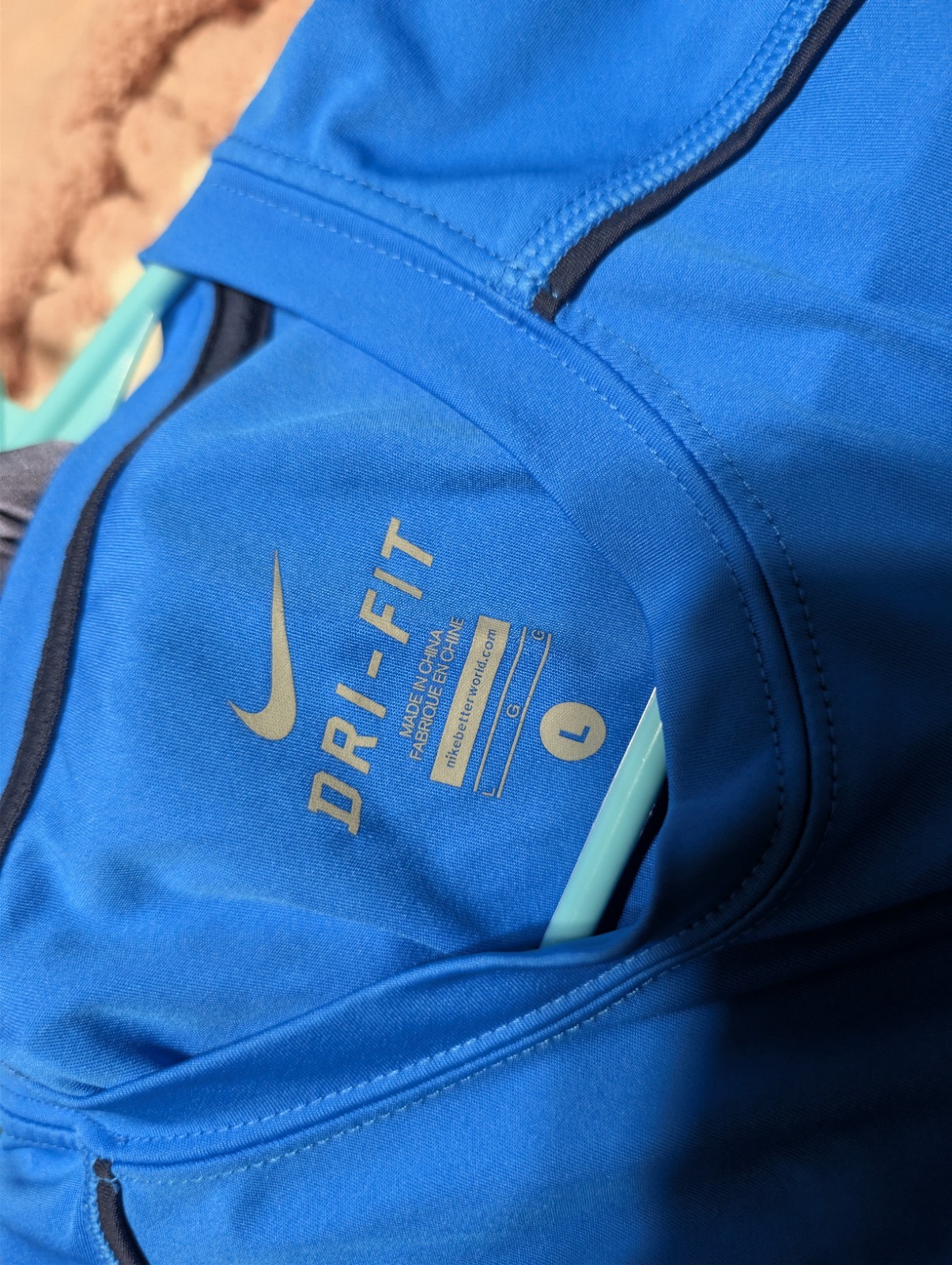 Nike Dri-FIT Mens L Blue Long Sleeve Crew Neck Pullover Poly Breathable Logo gallery