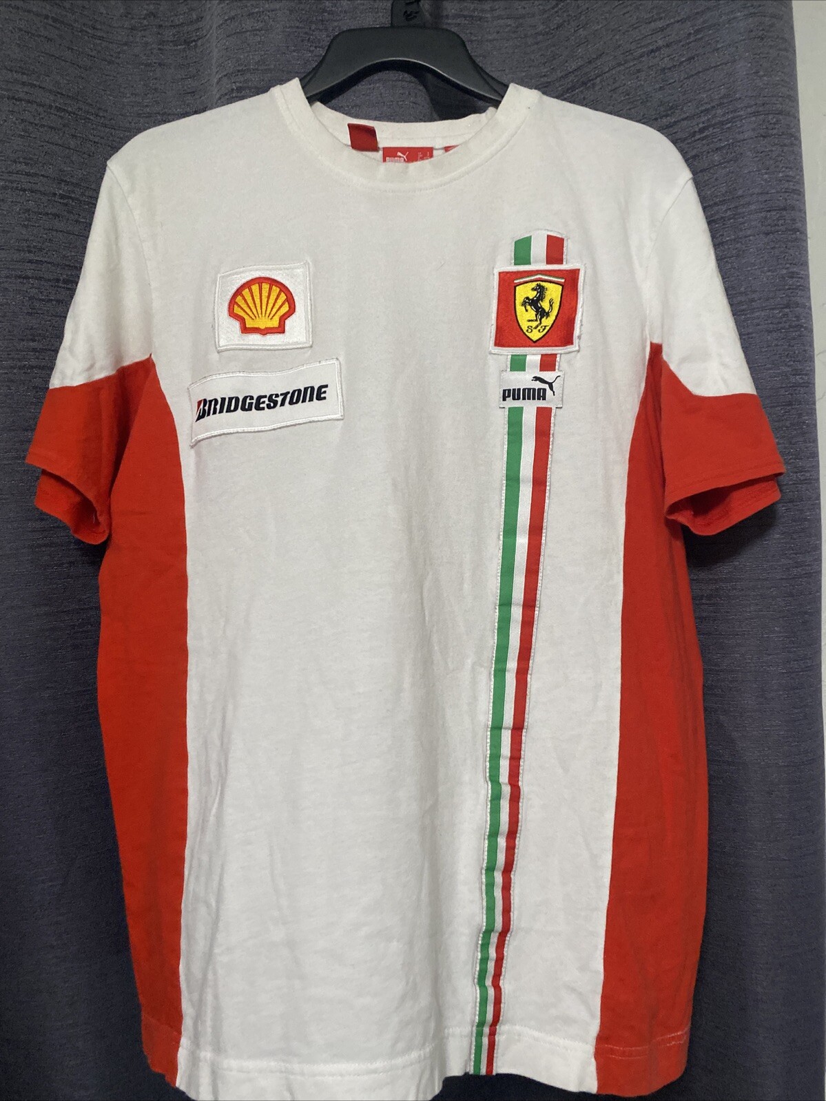 Puma Red Ferrari Scuderia Italy Flag Striping Shell Bridgestone T-Shirt Small gallery