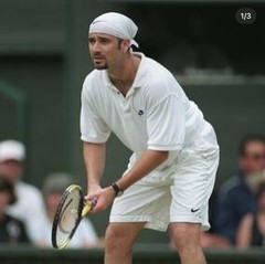 Nike Andre Agassi Wimbledon 1995 Challenge Court Tennis Wht Traditional Lg Polo