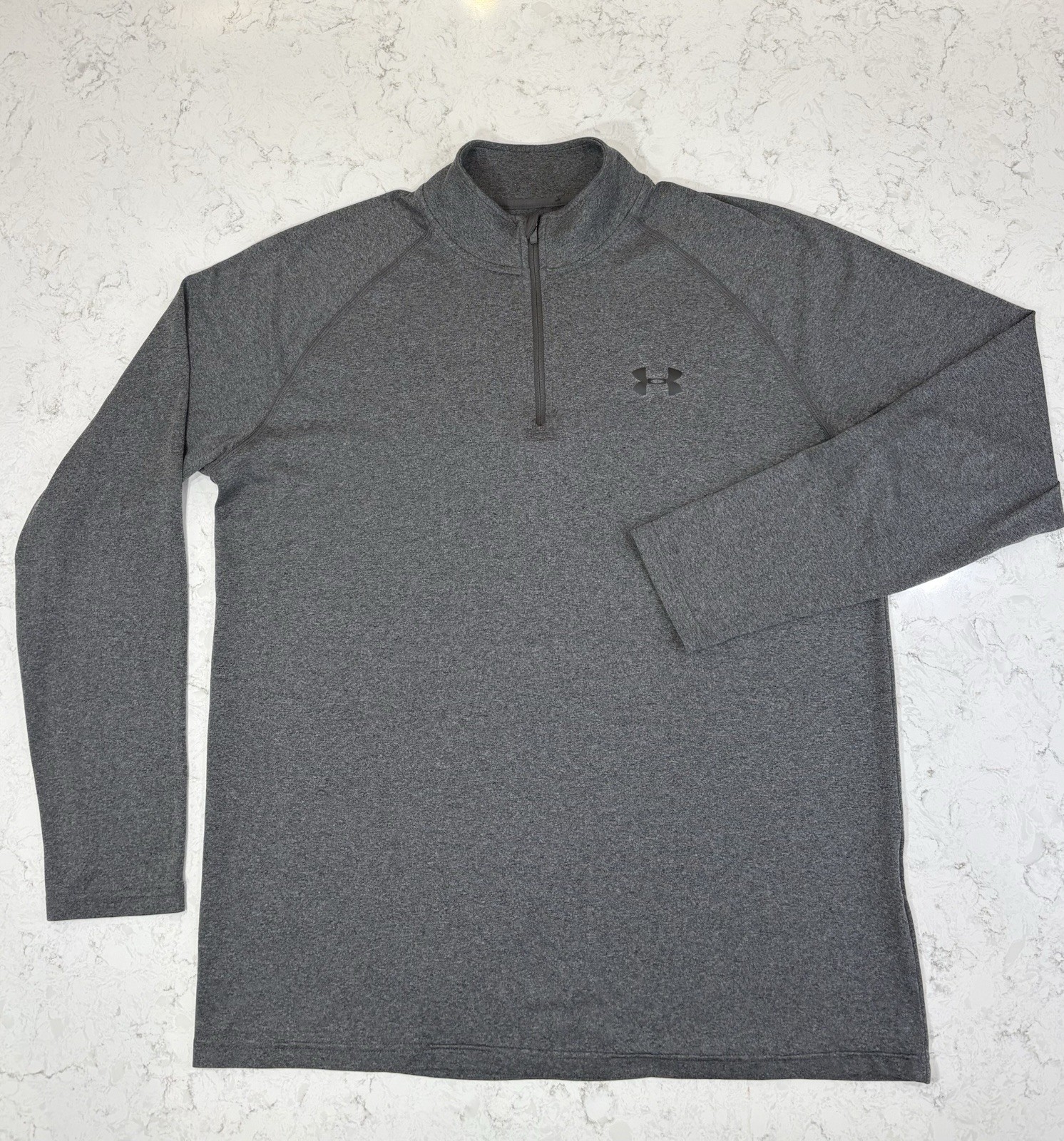 Under Armour Heatgear Mens Medium M Loose 1/4 Zip Thin Grey Long Sleeve Sweater gallery