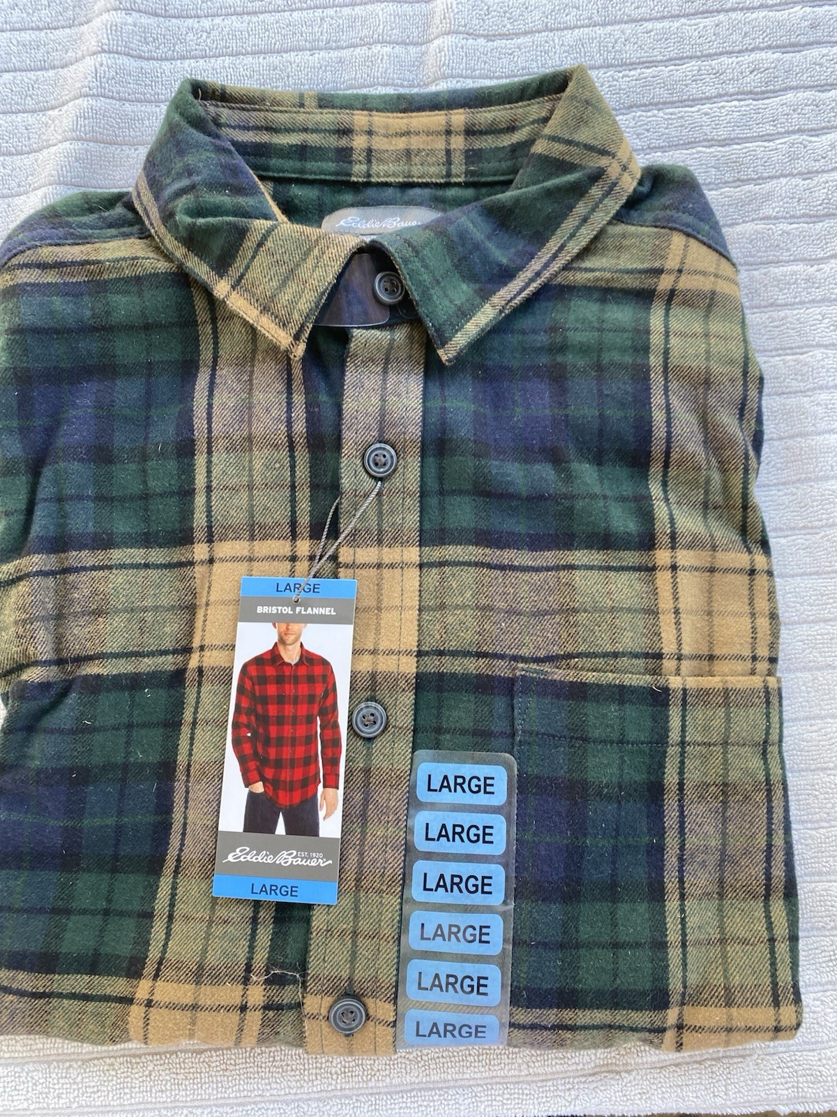 NEW Eddie Bauer Men's Large Bristol Flannel Long Sleeve Shirt with Tags gallery