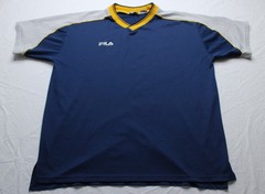 Fila Men’s Short Sleeve Athletic V-Neck Striped Collar Tee Shirt BL1 Blue Large