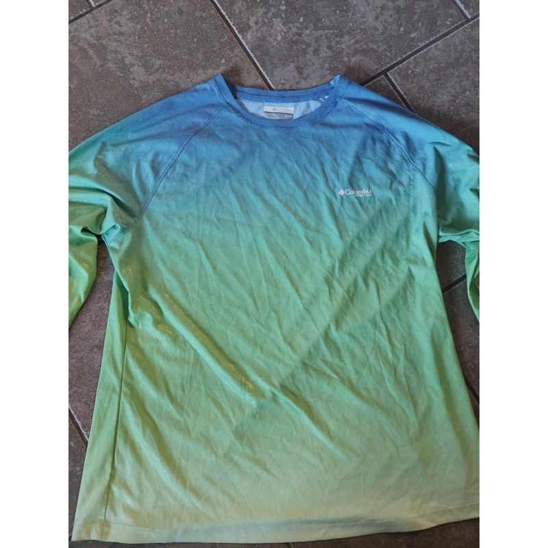 Columbia PFG Mens XL Long Sleeve Fishing Shirt Ombre Blue Green Sun Protection gallery