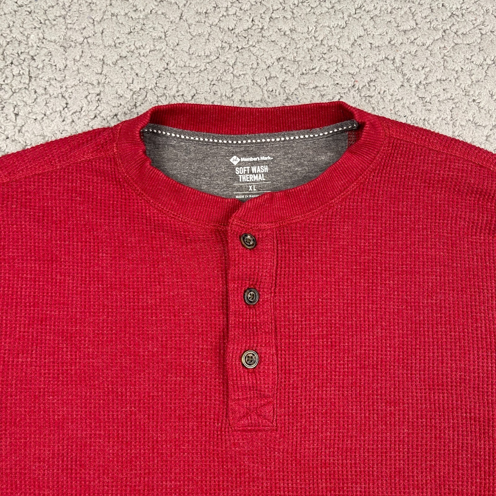 Members Mark Soft Wash Thermal Henley Shirt Mens XL Red Long Sleeve Waffle Knit gallery