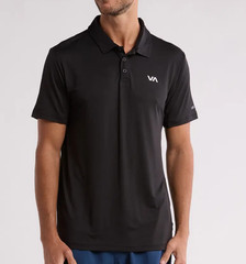 New Mens RVCA Robey Performance Athletic Polo Shirt Black UPF 50+ Sz L