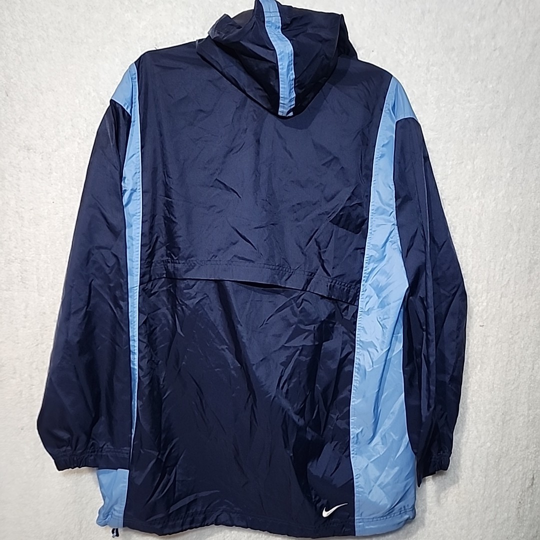 Nike Men L TwoTone Blue Hood Pullover Windbreaker Adjustable Waist Strap Jacaket gallery