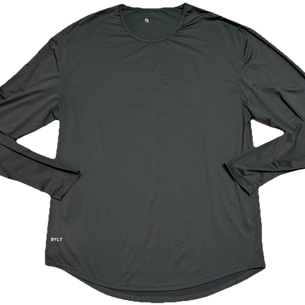 BYLT Premium Basics Shirt Long Sleeve Drop Cut Gray Mens XL Minimalist Active